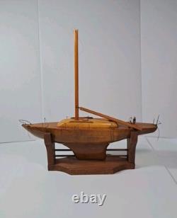 Vintage 1975 Handmade By Mark Freeze Wooden Pond Yacht Model AS IS