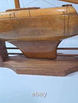 Vintage 1975 Handmade By Mark Freeze Wooden Pond Yacht Model AS IS
