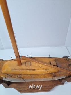 Vintage 1975 Handmade By Mark Freeze Wooden Pond Yacht Model AS IS