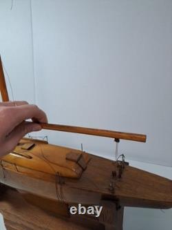 Vintage 1975 Handmade By Mark Freeze Wooden Pond Yacht Model AS IS