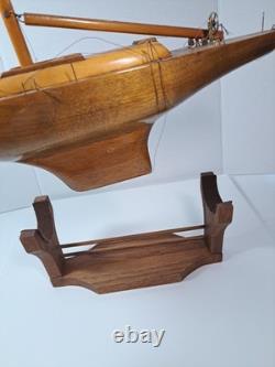 Vintage 1975 Handmade By Mark Freeze Wooden Pond Yacht Model AS IS