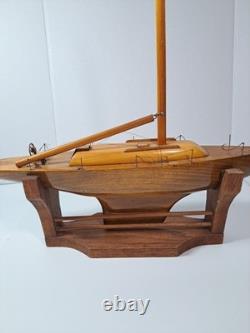 Vintage 1975 Handmade By Mark Freeze Wooden Pond Yacht Model AS IS