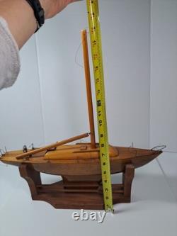Vintage 1975 Handmade By Mark Freeze Wooden Pond Yacht Model AS IS