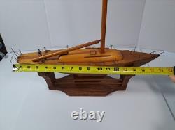 Vintage 1975 Handmade By Mark Freeze Wooden Pond Yacht Model AS IS
