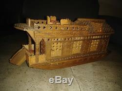 Vintage 1984 Hand Made Wood Kashmir India Model Boat House Chaku & Sons