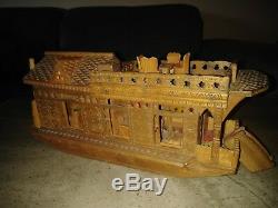 Vintage 1984 Hand Made Wood Kashmir India Model Boat House Chaku & Sons