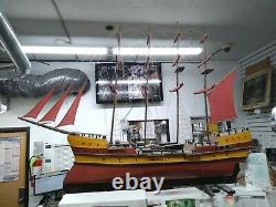 Vintage 4-Mast Sail Boat Ship Wood Model With Stand 56 Inch Local Pickup Only