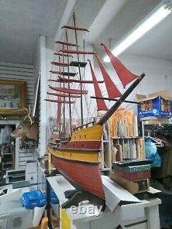 Vintage 4-Mast Sail Boat Ship Wood Model With Stand 56 Inch Local Pickup Only