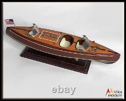 Vintage 50s Mahogany Wood Speedboat Model on Stand 16 Long