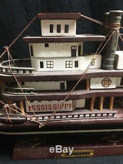 Vintage Antique Mississippi Steam Boat Wooden Ship Model Statue Ship Boat USA