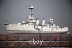 Vintage Antique US Navy Battleship Model Ship Wood Folk Art Military boat 50