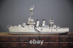 Vintage Antique US Navy Battleship Model Ship Wood Folk Art Military boat 50
