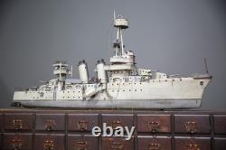 Vintage Antique US Navy Battleship Model Ship Wood Folk Art Military boat 50