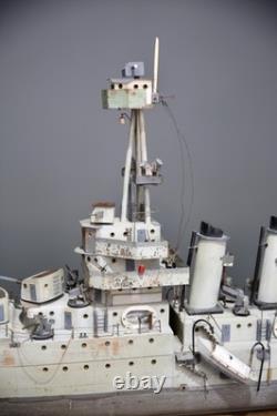 Vintage Antique US Navy Battleship Model Ship Wood Folk Art Military boat 50