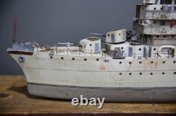 Vintage Antique US Navy Battleship Model Ship Wood Folk Art Military boat 50