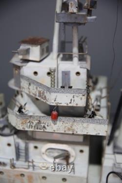 Vintage Antique US Navy Battleship Model Ship Wood Folk Art Military boat 50