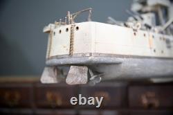 Vintage Antique US Navy Battleship Model Ship Wood Folk Art Military boat 50