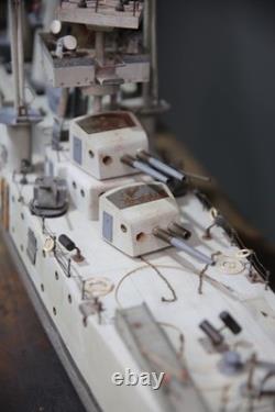 Vintage Antique US Navy Battleship Model Ship Wood Folk Art Military boat 50