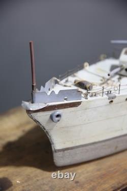 Vintage Antique US Navy Battleship Model Ship Wood Folk Art Military boat 50