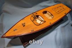 Vintage Chris Craft Style Wood Model Speed Boat, Double Cockpit & Stand
