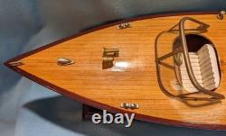 Vintage Chris Craft Style Wood Model Speed Boat, Double Cockpit & Stand