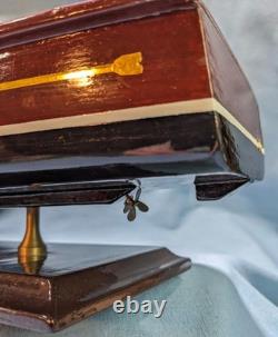 Vintage Chris Craft Style Wood Model Speed Boat, Double Cockpit & Stand