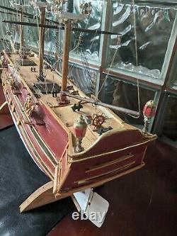 Vintage Custom Scale CLIPPER BOAT MODEL 3 Mast Ship 28 Handmade Wood Model sail