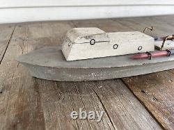 Vintage FOLK ART Toy WOOD BOAT Handmade Model Warship PT10 Torpedo Boat Navy