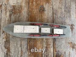 Vintage FOLK ART Toy WOOD BOAT Handmade Model Warship PT10 Torpedo Boat Navy