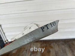 Vintage FOLK ART Toy WOOD BOAT Handmade Model Warship PT10 Torpedo Boat Navy