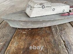 Vintage FOLK ART Toy WOOD BOAT Handmade Model Warship PT10 Torpedo Boat Navy