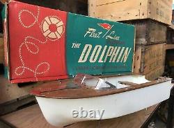 Vintage Fleetline Dolphin Wood Plastic Model Battery Toy Speed Boat #500 WithBox