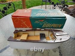 Vintage Fleetline Dolphin Wood Plastic Model Battery Toy Speed Boat #500 WithBox