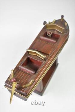 Vintage Folk Art Wood Speed Boat Model Circa 1949