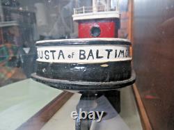 Vintage Folk Art Wood Tugboat Augusta Of Baltimore 20 Hand Built Model In Case