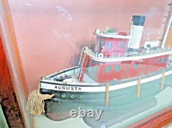 Vintage Folk Art Wood Tugboat Augusta Of Baltimore 20 Hand Built Model In Case