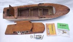 Vintage French Wooden Speed Boat Model 21 1/2 Motor Need Repair 1960