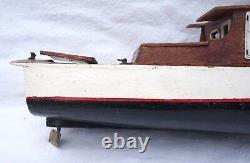 Vintage French Wooden Speed Boat Model 21 1/2 Motor Need Repair 1960