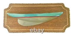 Vintage Half Hull Wooden Boat On Wall Mount Blue Paint