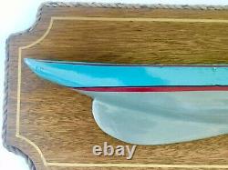 Vintage Half Hull Wooden Boat On Wall Mount Blue Paint