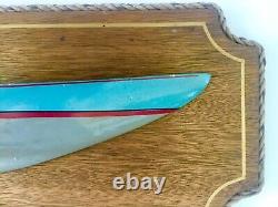 Vintage Half Hull Wooden Boat On Wall Mount Blue Paint