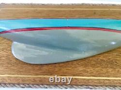 Vintage Half Hull Wooden Boat On Wall Mount Blue Paint