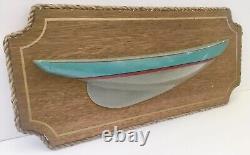Vintage Half Hull Wooden Boat On Wall Mount Blue Paint