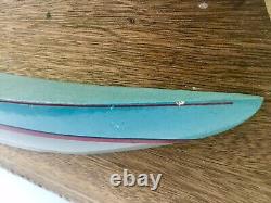 Vintage Half Hull Wooden Boat On Wall Mount Blue Paint