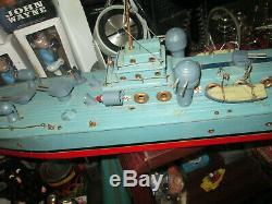 Vintage HandMade 31'' ITO TMY Japan Navy Battle ship Boat Model BATTERY Wood Tin