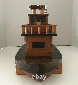 Vintage Hand Crafted Wooden Steam Paddle Boat & Display Rack Engineering Model
