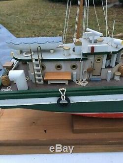Vintage Hand-crafted Wooden Model Boat, Painted Hull