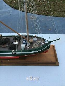 Vintage Hand-crafted Wooden Model Boat, Painted Hull