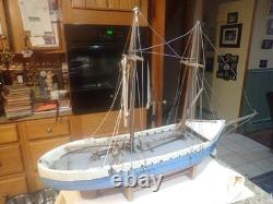 Vintage Handmade Boat Ship, Wood Wooden Model Boat 39 long
