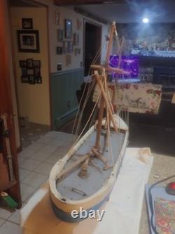 Vintage Handmade Boat Ship, Wood Wooden Model Boat 39 long